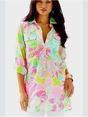 Lilly Pulitzer"Don't Give a Cluck" Captiva Tunic in Flamingo size XL